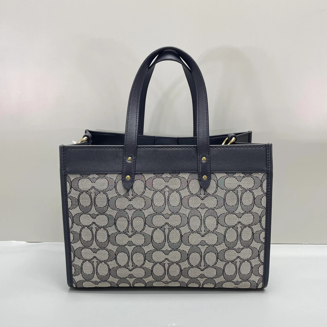 95新 COACH/蔻驰 蓝色织物老花横版托特30x21x12cmL072417