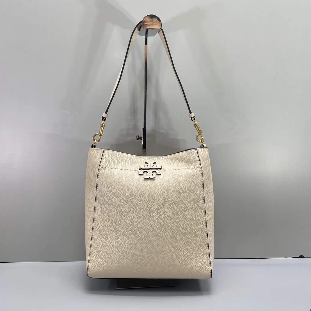 95新 Tory Burch/汤丽柏琦 米白色大号水桶包25x26x11cmL071709
