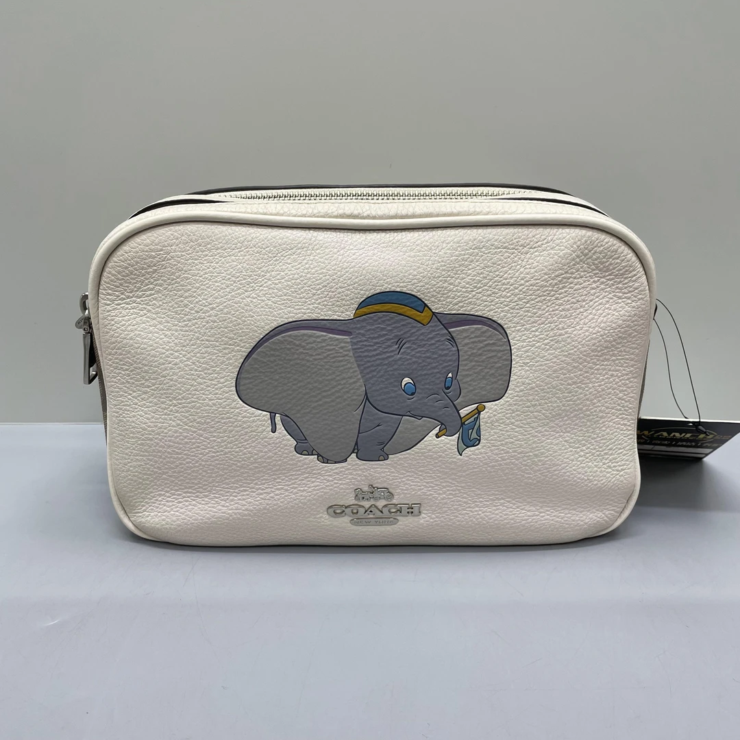 95新 COACH/蔻驰 白拼棕老花小飞象大号相机包24X15X9cmL020409