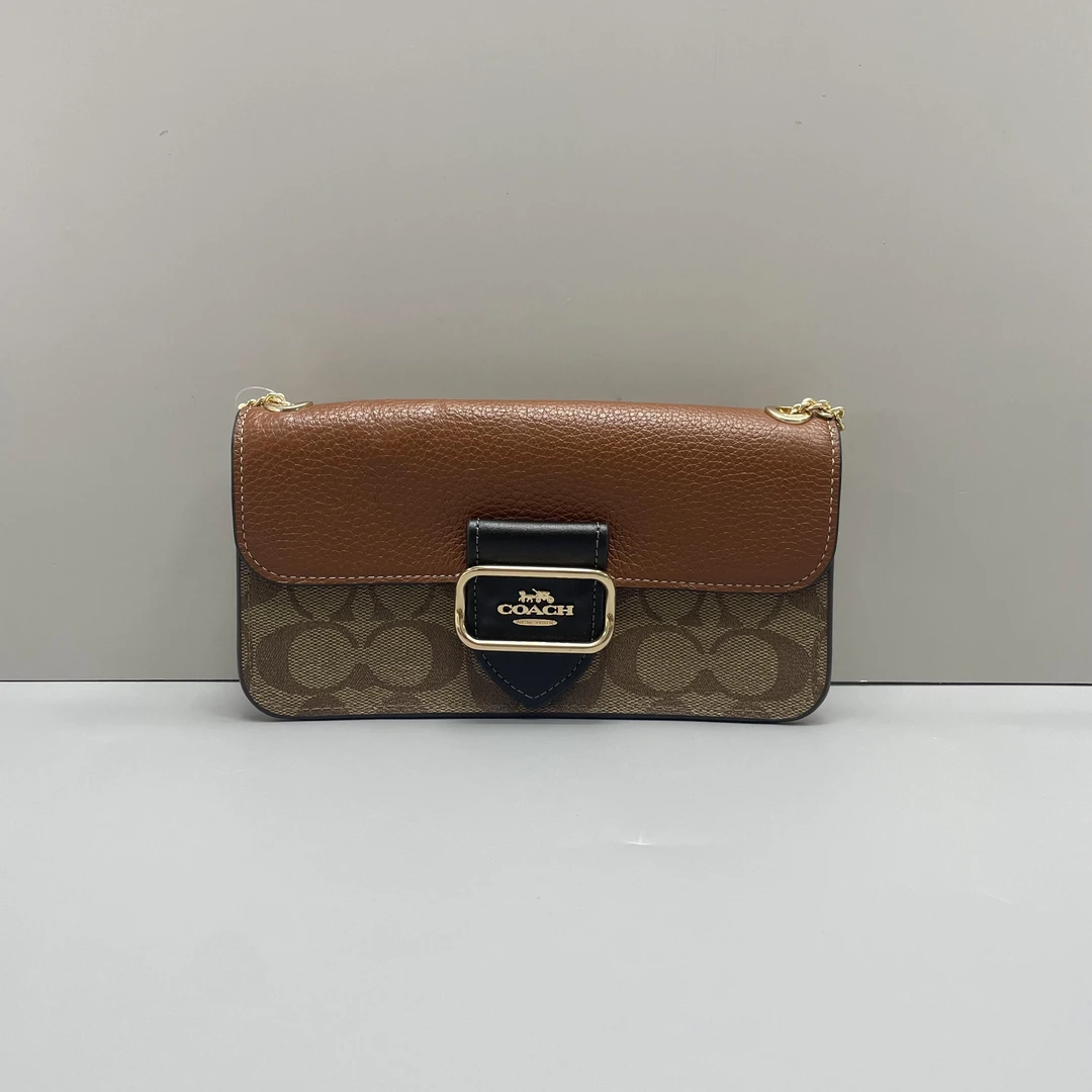 99新 COACH/蔻驰 摩根棕拼老花链条包20*11*3cmL100502