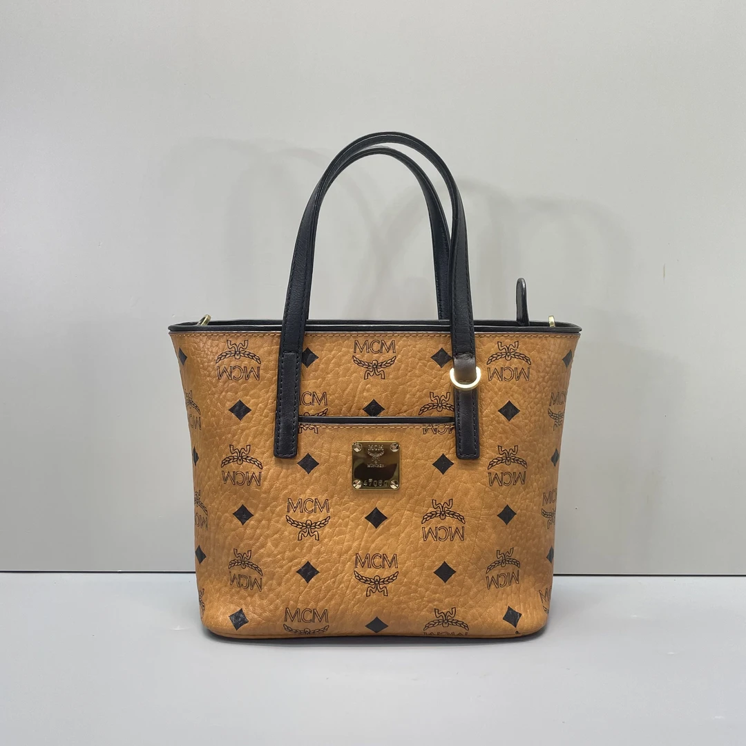 95新 MCM mcm干邑色菜篮子19x17x9cmL102706