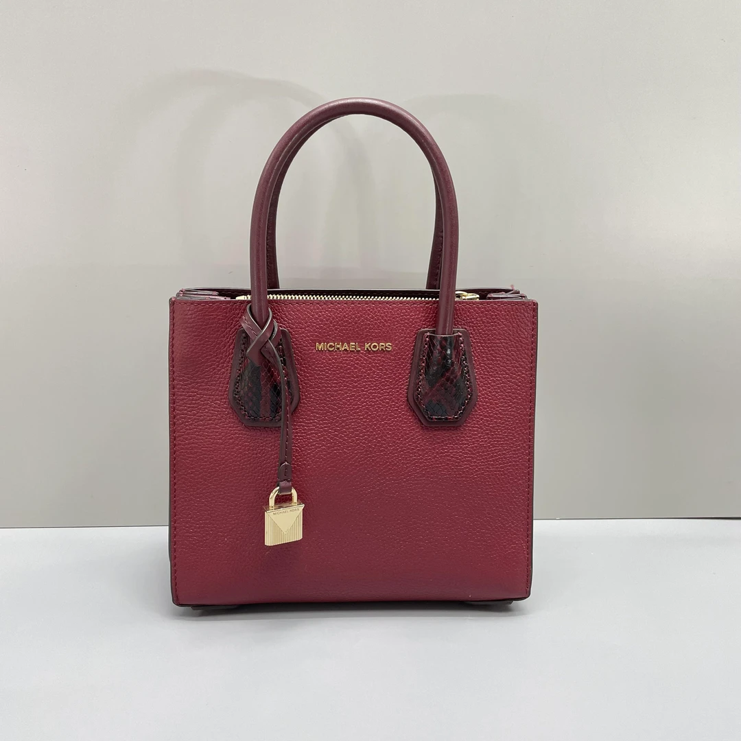 95新 MICHAEL KORS/迈克高仕 酒红色风琴手提包21X18X10cmL062611