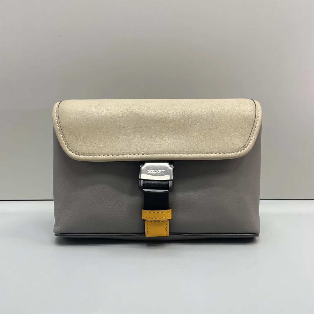 95新 COACH/蔻驰 rider18灰拼奶茶色腰包18x15x3cmL081005