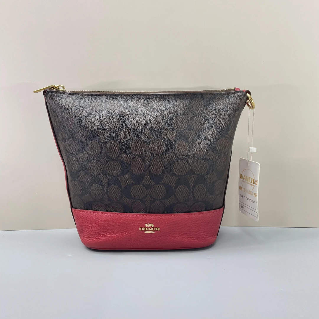 90新 COACH/蔻驰 红拼老花小号流浪包20X23X8cmL082206