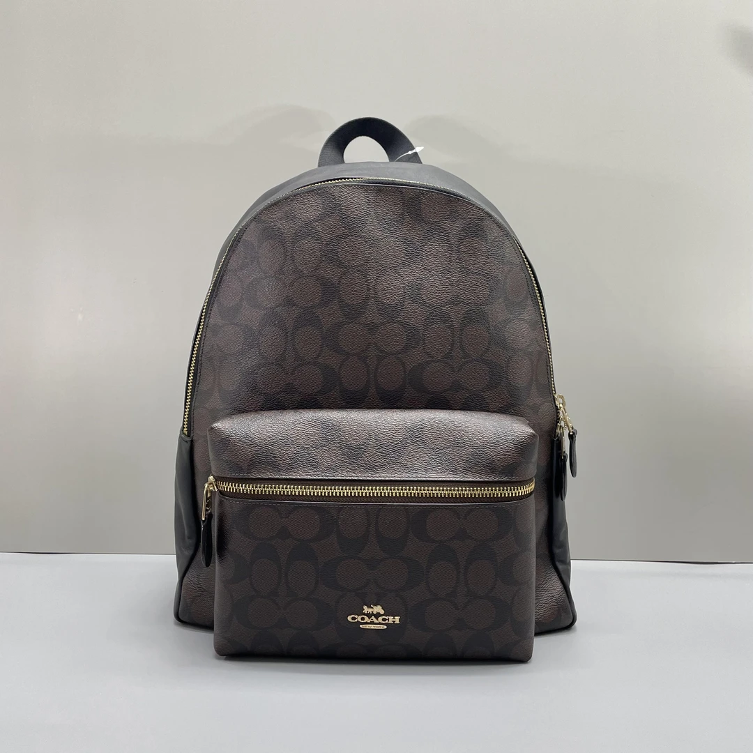 95新 COACH/蔻驰 小林/黑拼老花大双肩包30*37*12cmA072107