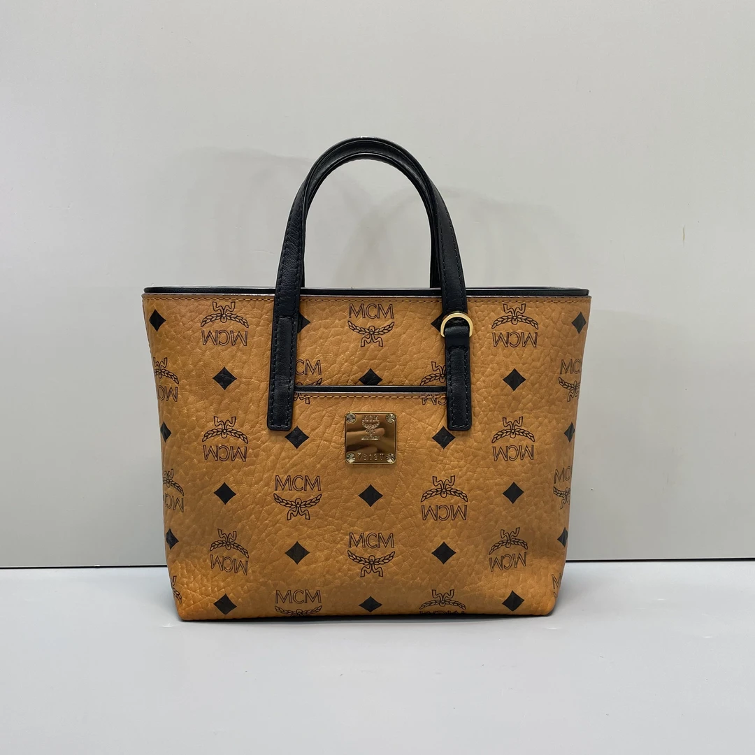 95新 MCM 媚姐/干邑色黑边菜篮子20*17*8cmF112755