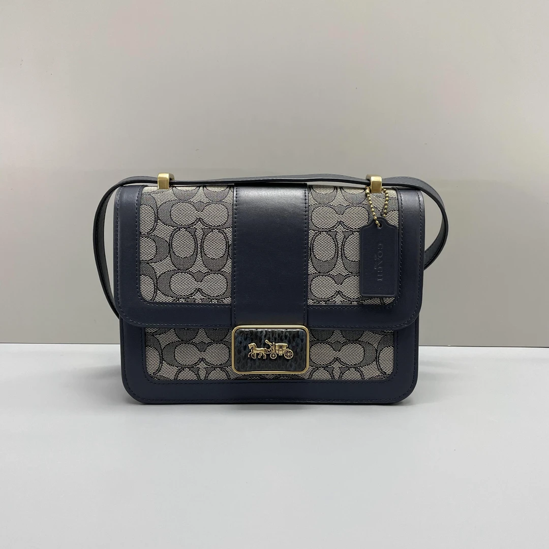 95新 COACH/蔻驰 小林/alie23蓝色织物马鞍包23*17*7cmA072105