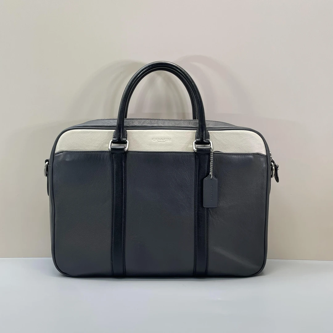 95新 COACH/蔻驰 少肩带/小林/男士黑白灰公文包40*29*8cmA071902