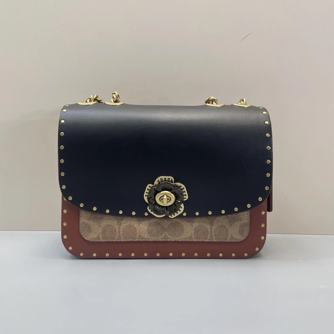 95新 COACH/蔻驰 小林/madison山茶花黑盖链条包23*18*8cmA071608