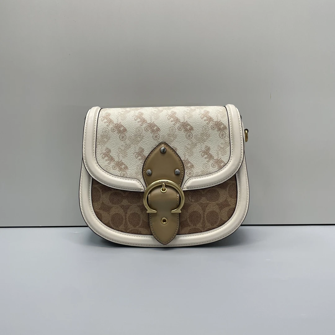 90新 COACH/蔻驰 beat23白拼马车马鞍包23x20x7cmL101014