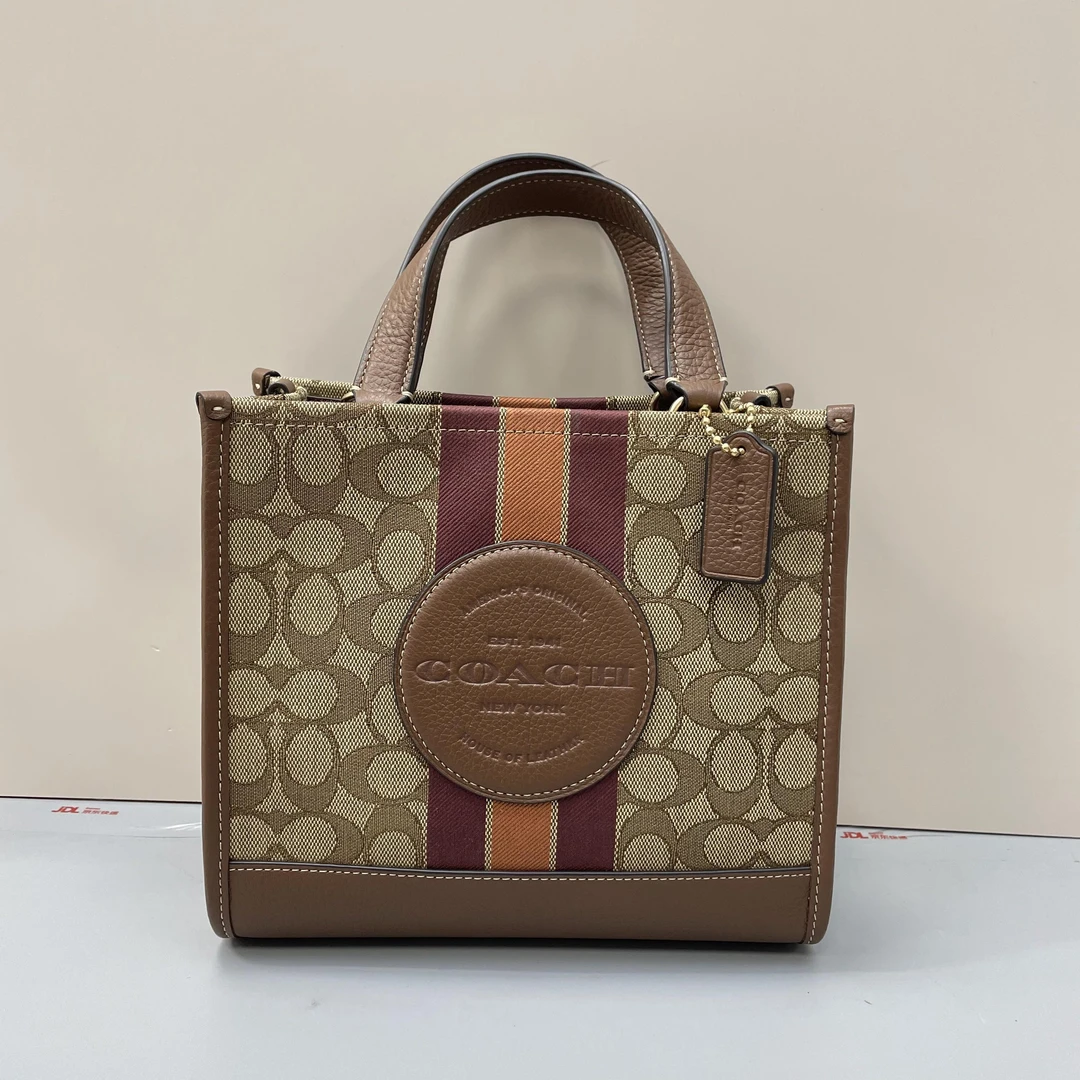 99新 COACH/蔻驰 小林/棕拼条纹小方托22*20*11cmA030911