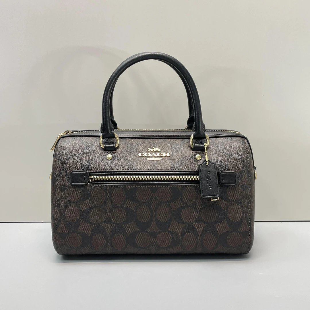 99新 COACH/蔻驰 黑拼老花大号波士顿斜挎包26x16x12cmM020312