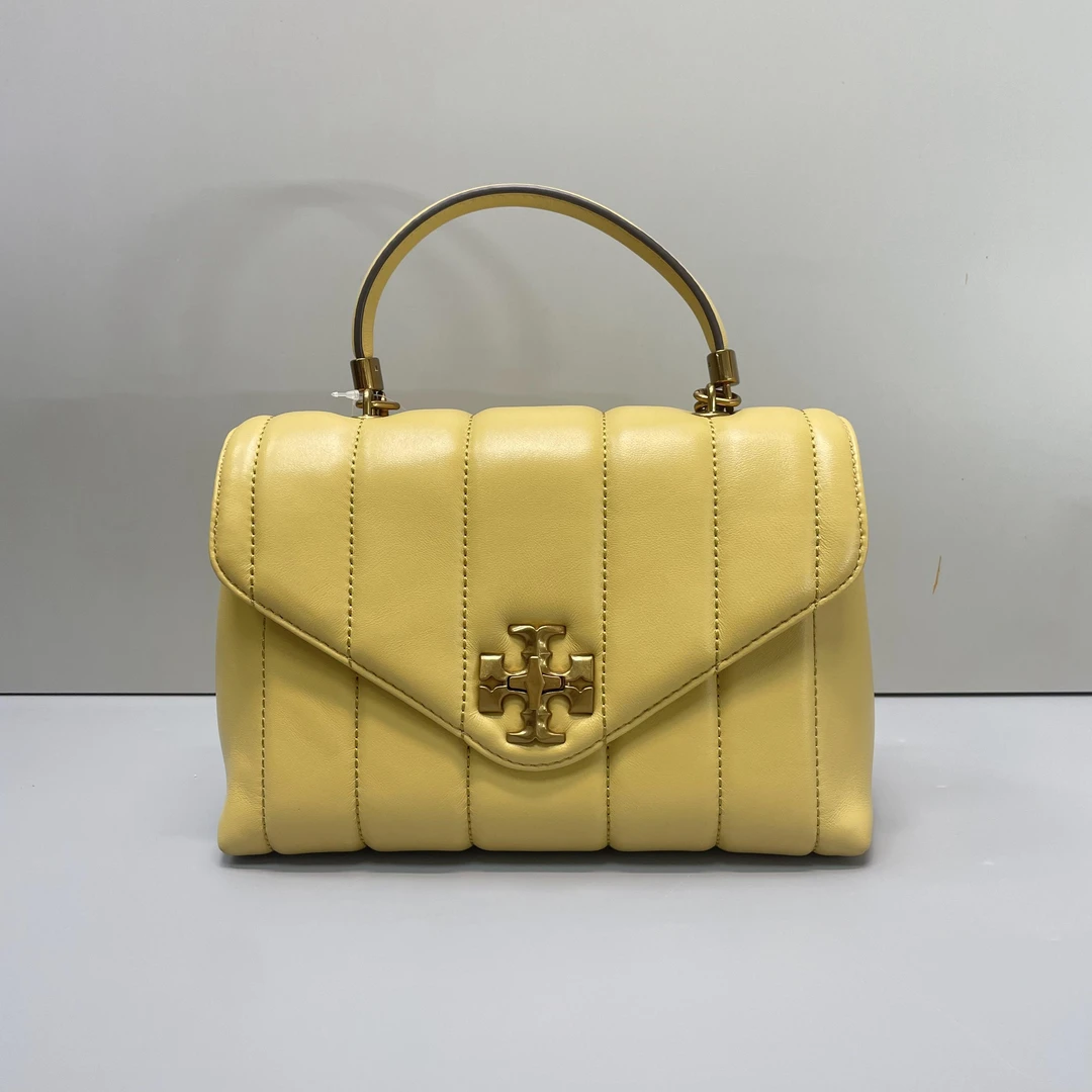 95新 TORY BURCH/汤丽柏琦 kira羊皮黄色手提包23x17x10cmL083101