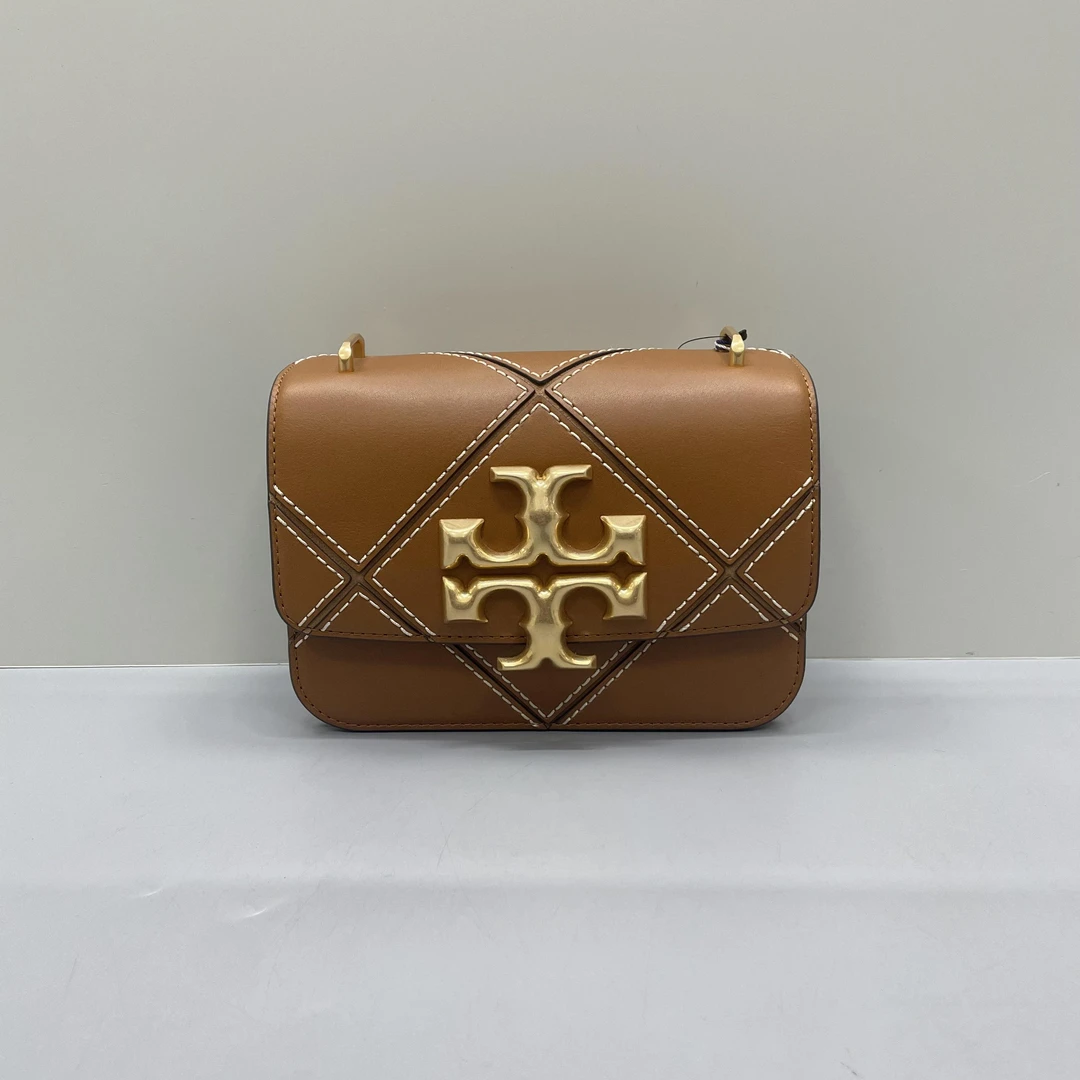 95新 TORY BURCH/汤丽柏琦 棕色金砖单肩包18*13*6M020820
