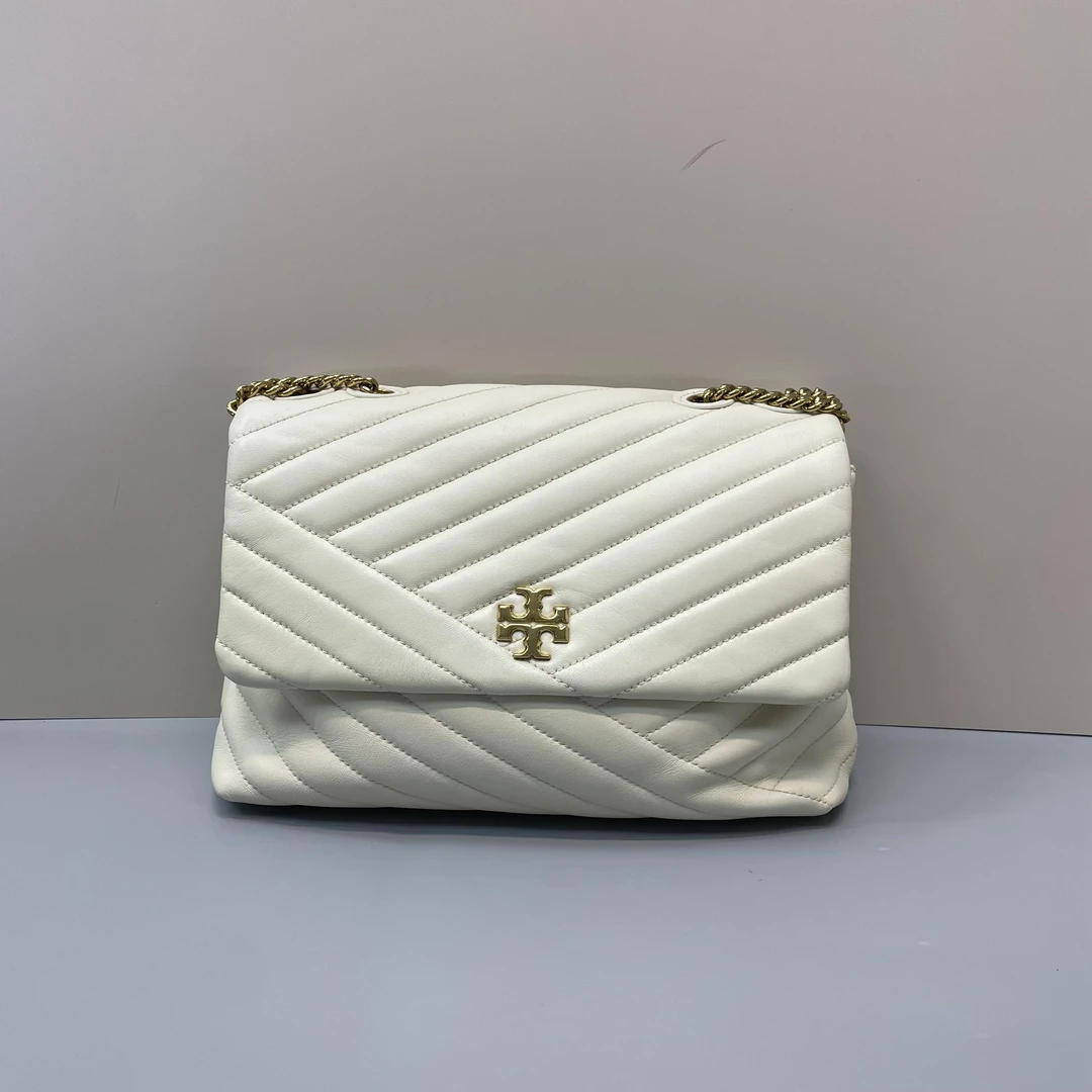90新 TORY BURCH/汤丽柏琦 小林/kira白色大号链条包27*18*8cm