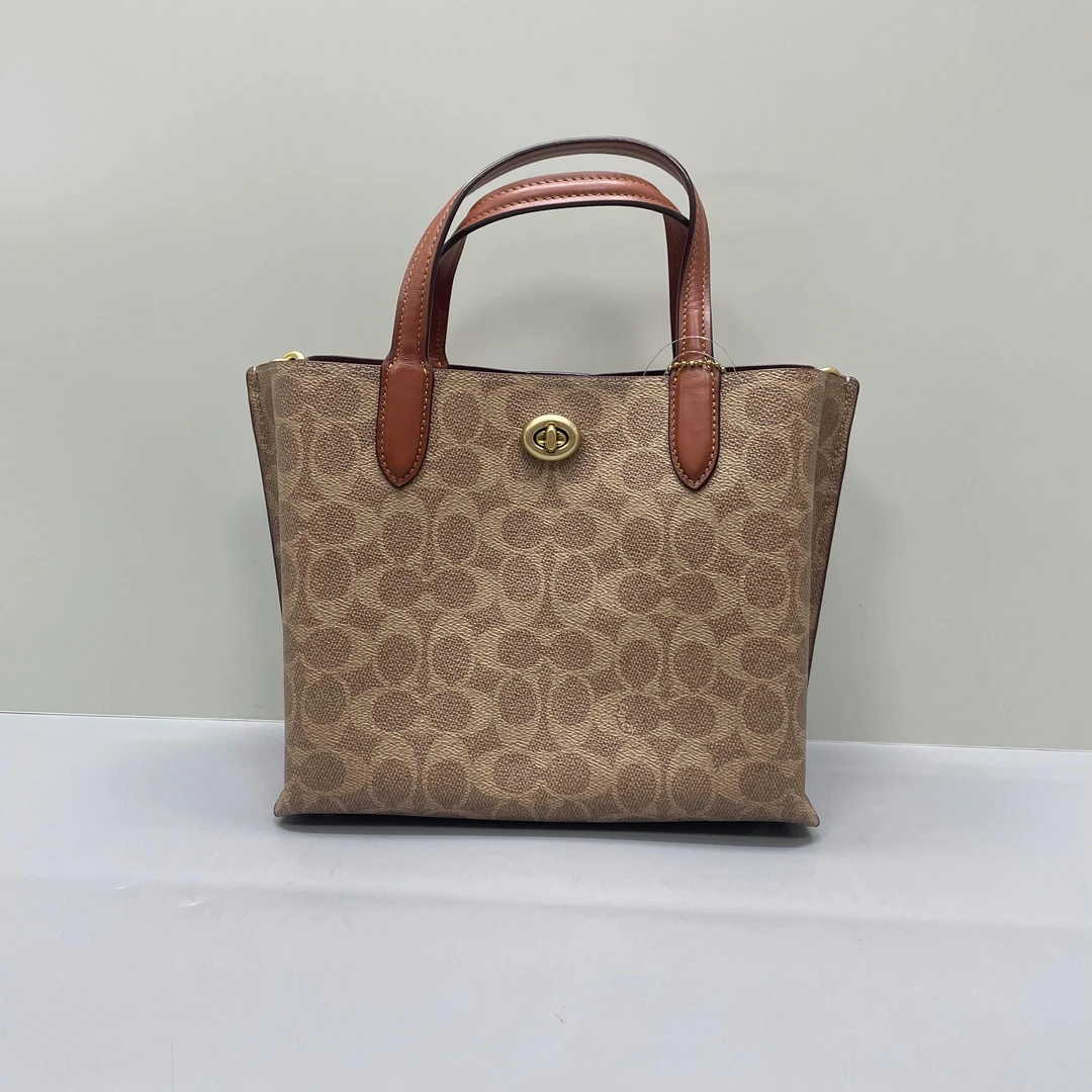 99新 COACH/蔻驰 小丽/willow红棕老花菜篮子24*19*10cmA012313