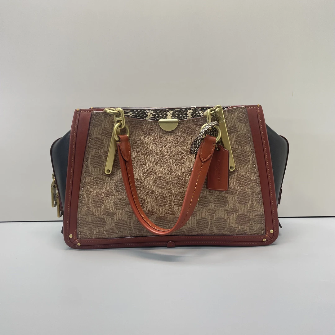 90新 COACH/蔻驰 dreamer追梦红棕老花手提包28x19x9cmL102220