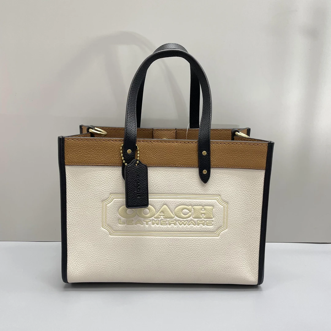 99新 COACH/蔻驰  field30白拼棕横版手提包30X22X15cmL062701