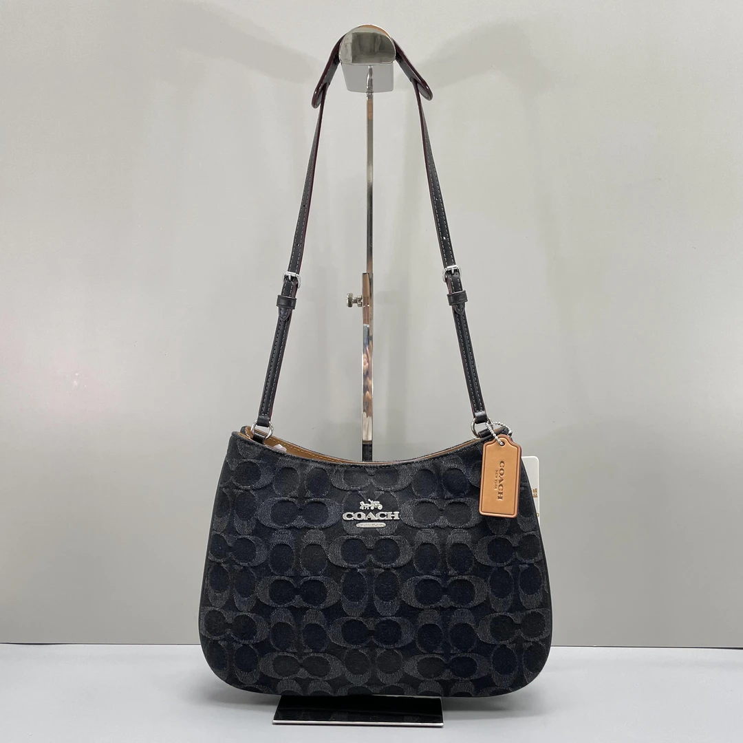 95新 COACH/蔻驰 黑色织物单肩腋下包26X18X2cmL072311