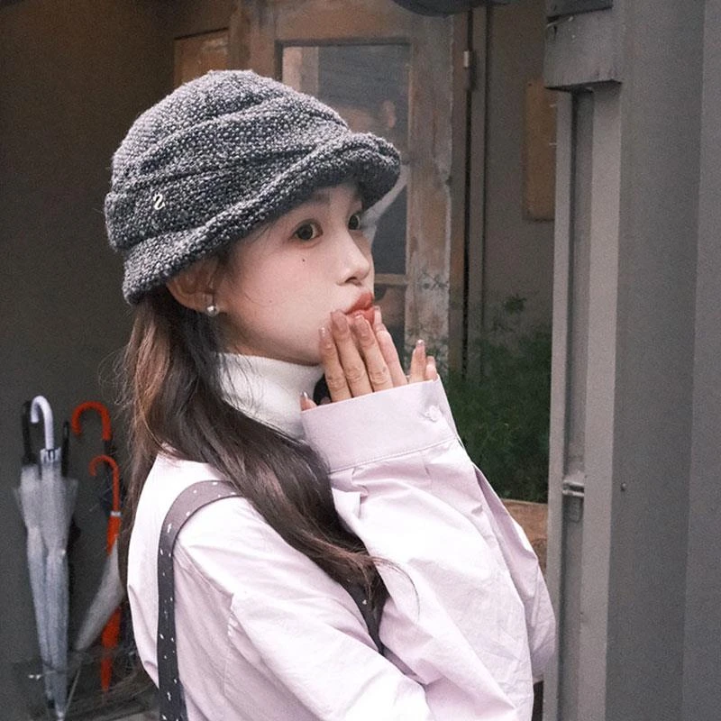 【我的头不圆】不规则设计粗毛呢小众渔夫帽子女秋冬款百搭水桶帽