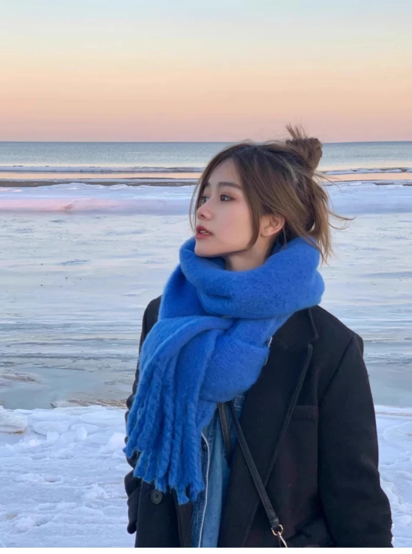 高级感长款围巾冬季韩版围巾时尚百搭加厚围脖保暖披肩纯色情侣