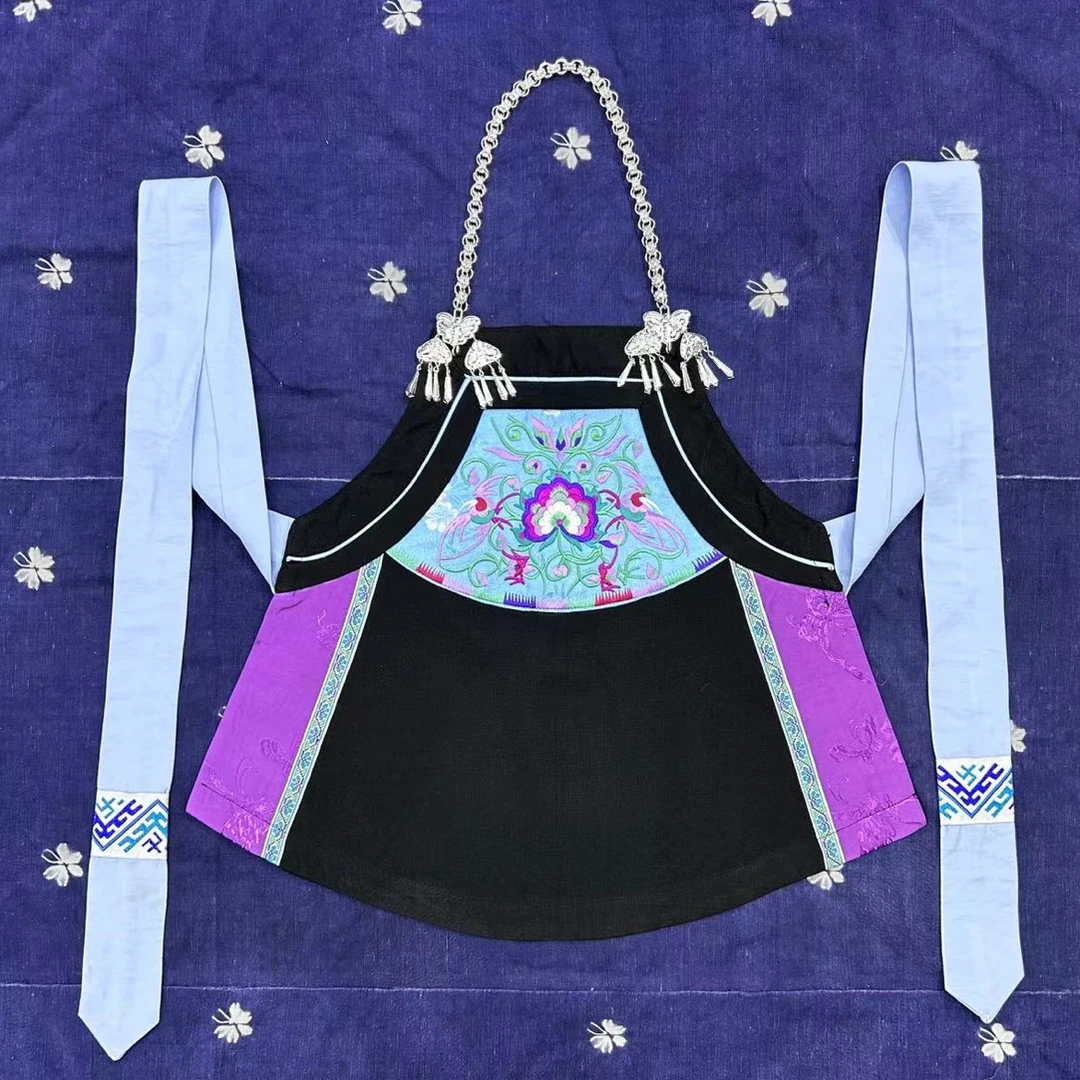 【吾土吾生】贵州布依族广西壮族牡丹吉祥鸟蝴蝶缎子刺绣土布围腰