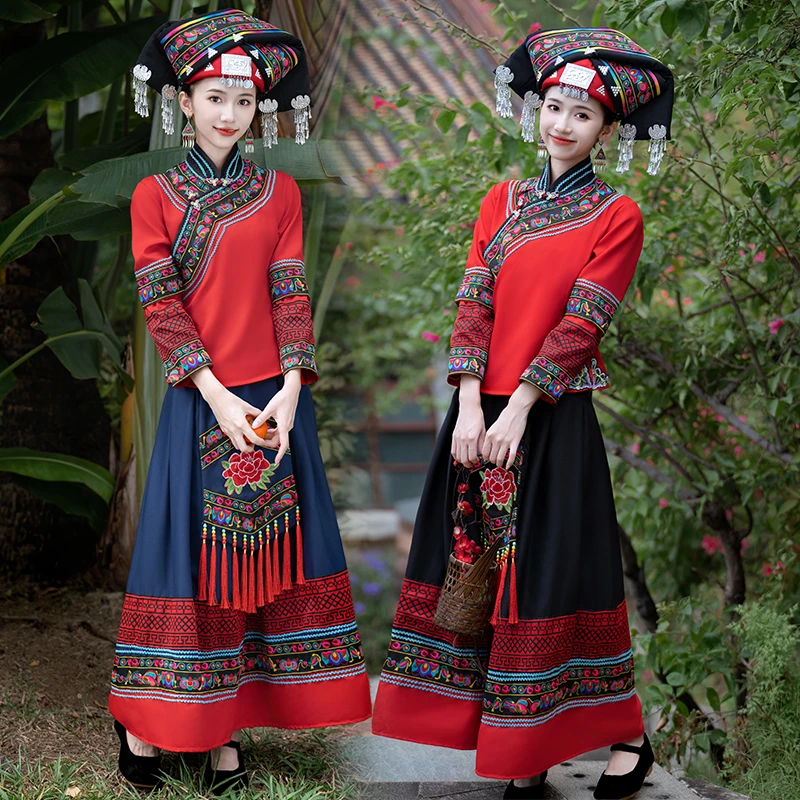 三月三广西壮族女款成人服装民族演出服刺绣表演服传统服饰长裙