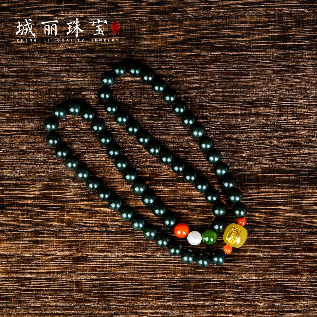 【福生无量天尊】塔青圆珠金符双圈手链/条(多样性发货)ZJH-1065