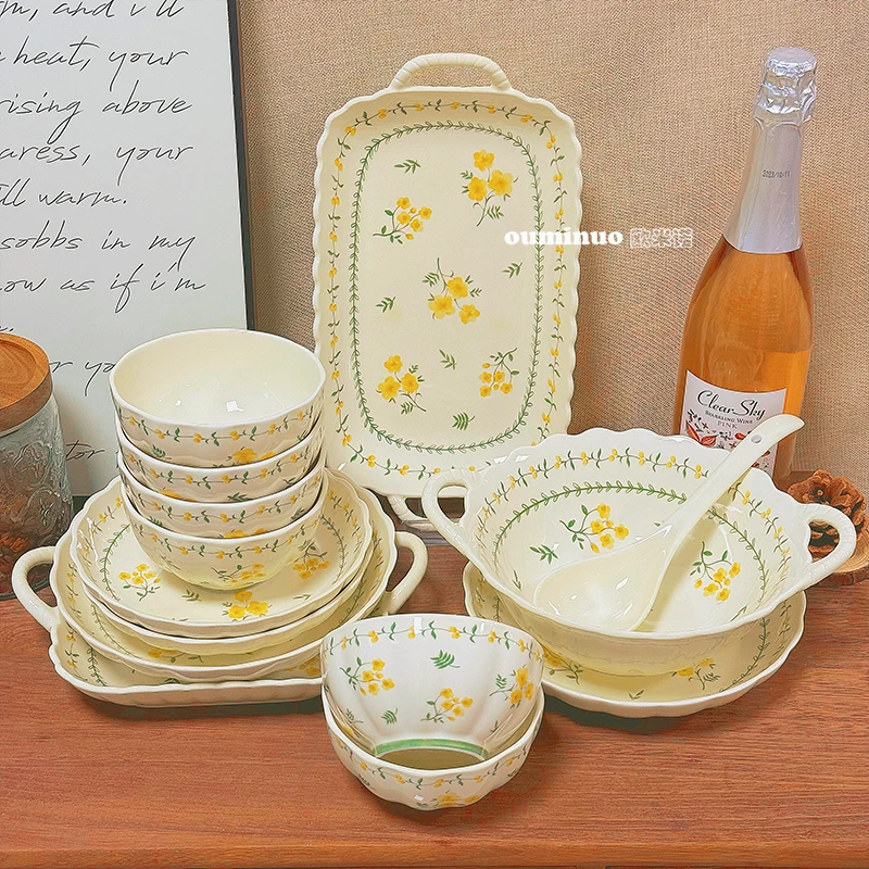 【春日来信】14件套陶瓷釉下彩工艺高颜值家用面碗米饭碗组合