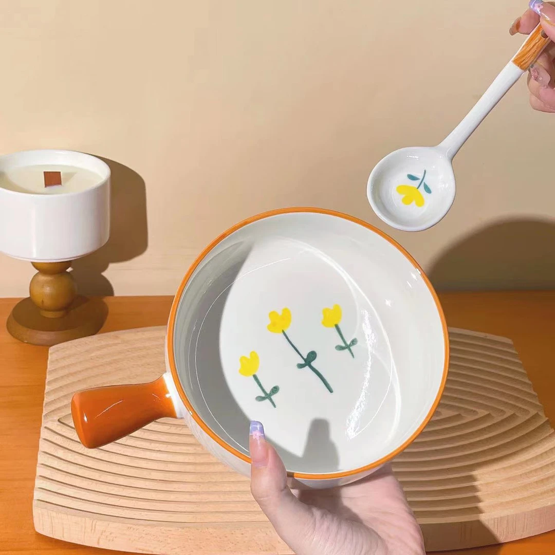 【.玫瑰皇后】夏日小清新家用6英寸手把碗勺创意组合高颜值陶瓷餐
