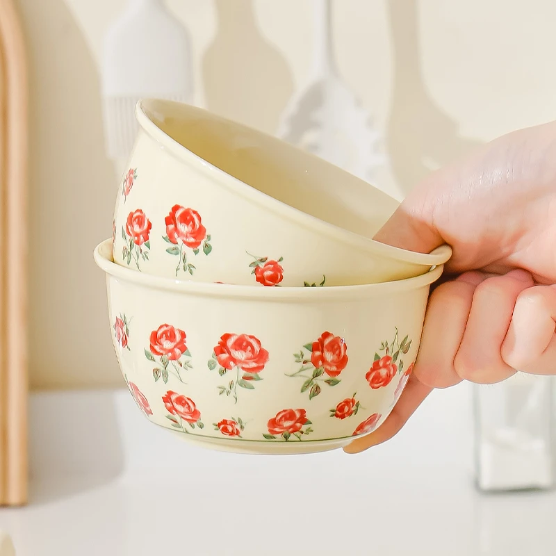 【玫瑰花园米饭碗】玫瑰花园ins小清新釉下彩碗吃饭碗陶瓷釉下彩