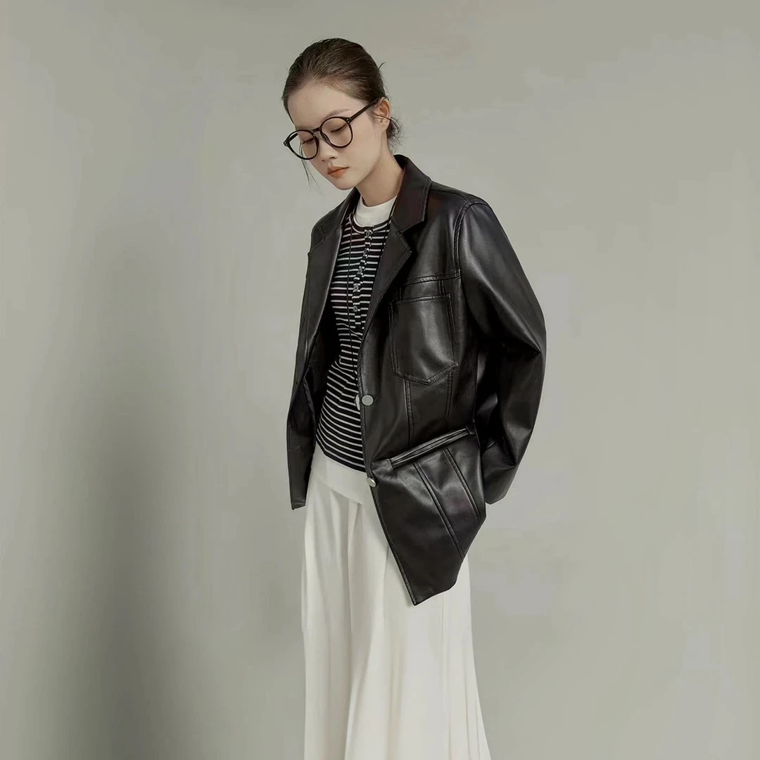 6973复古魅力 帅气无压力别致老钱风品瘦高级感皮 衣夹克西装