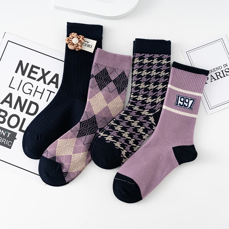 秋冬饰品女高筒袜复古百搭单针双路潮流网红ins潮袜子