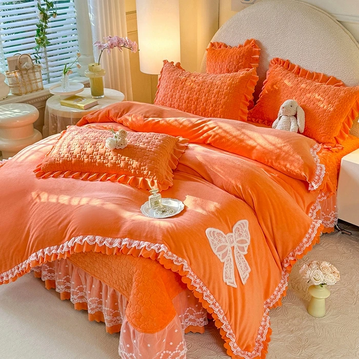 【11斤左右】床盖款牛奶绒四件套加绒加厚秋冬保暖舒适纯色雕花双面