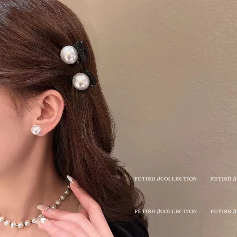 复古法式双面珠珠小抓夹小香风饰品刘海碎发夹小抓夹头饰网红爆款