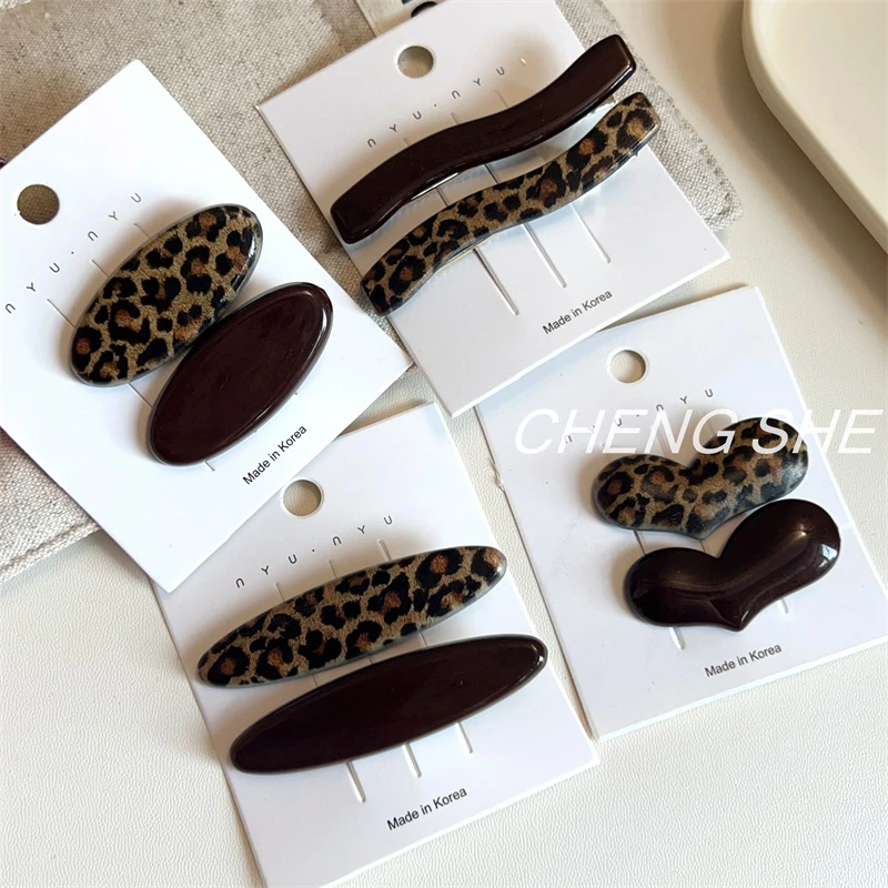 秋冬复古豹纹侧边发夹女2024新款高端刘海夹半扎发卡子一字夹头饰