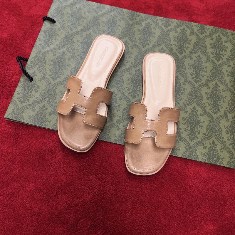 【真皮】网红外穿ing潮一字拖鞋女2025年夏季新款百搭羊纹沙滩凉拖