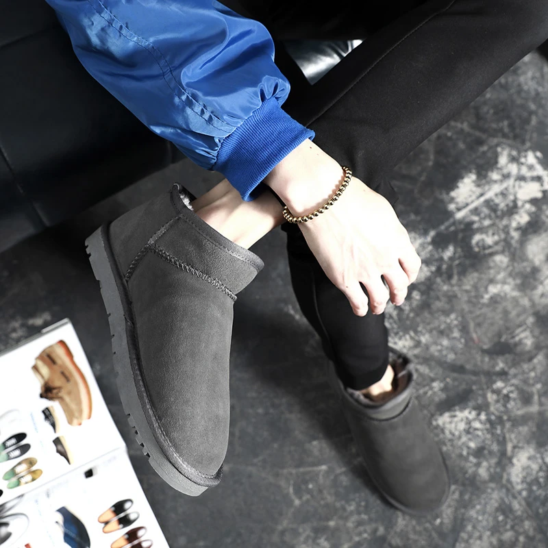 时尚舒适真皮牛皮冬季雪地靴男士加绒防滑加厚保暖棉鞋女面包鞋