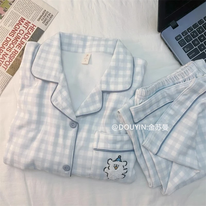 双面德绒睡衣女秋冬季磨毛加绒加厚日系可爱学生宿舍可外穿家居服