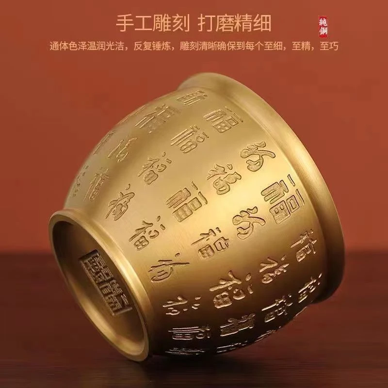 纯黄铜百福米缸手工雕刻客厅精美装饰品新中式居家摆件工艺品礼品