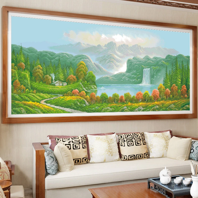 满绣十字绣2024高清印花新款客厅线绣山水风景大幅自己绣