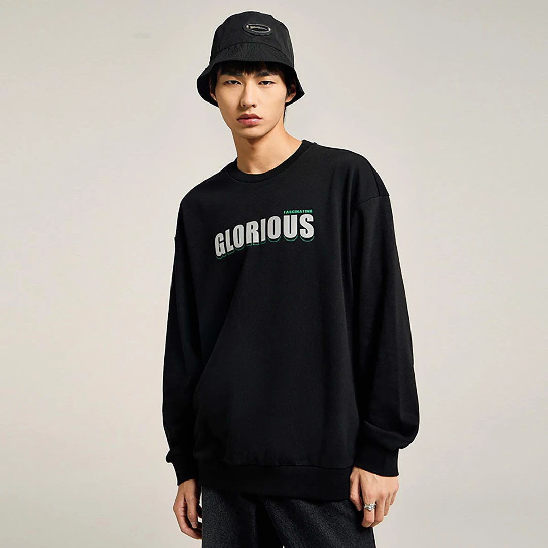 A21户外男装长袖衫男士宽松圆领落肩a21印花男友卫衣R423132006