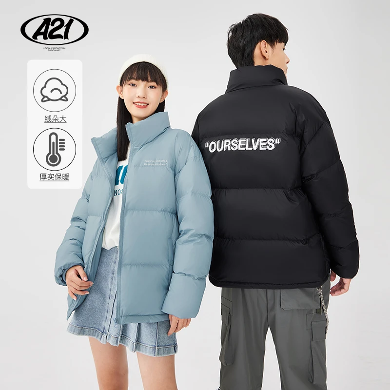 A21男装宽松立领长袖加厚保暖外套a21秋冬情侣羽绒服R414115002