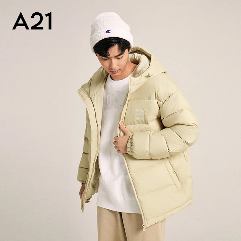 A21冬季男宽松连帽厚羽绒服撞色时尚日系a21男装外套R424115615