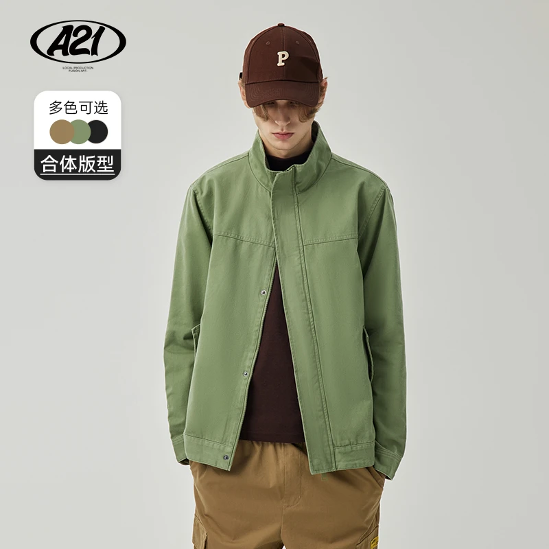 A21立领百搭情侣工装外套纯棉休闲夹克风衣秋冬季男款R414114602#