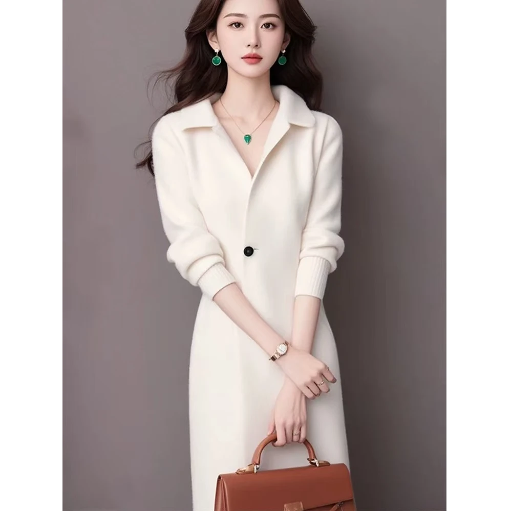 【AJO】正式场合气质名媛高级超好看小香风白色针织连衣裙秋冬裤子