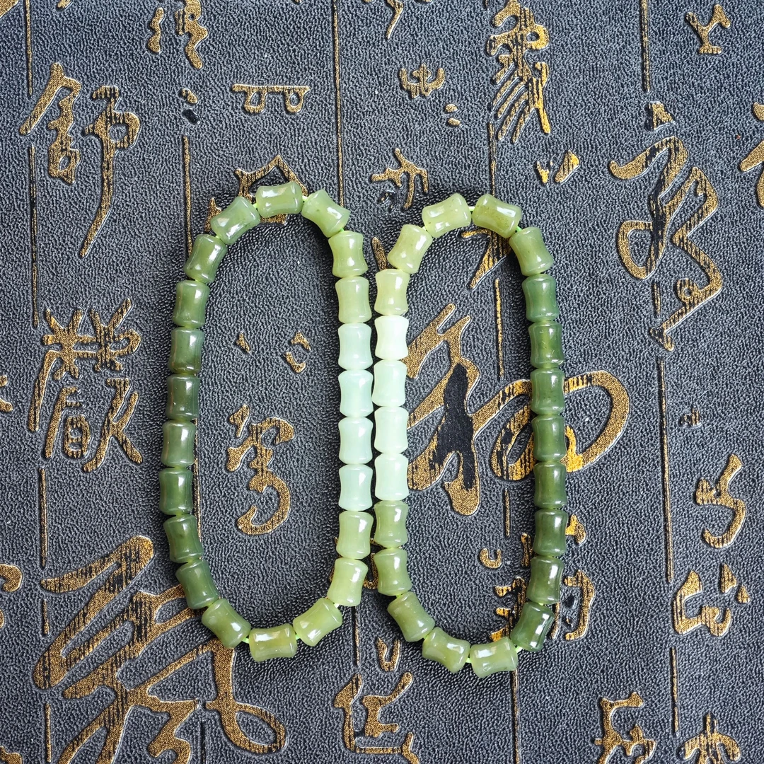 和田玉竹节渐变微矿点手串国风单圈绿色精美多样性发一件