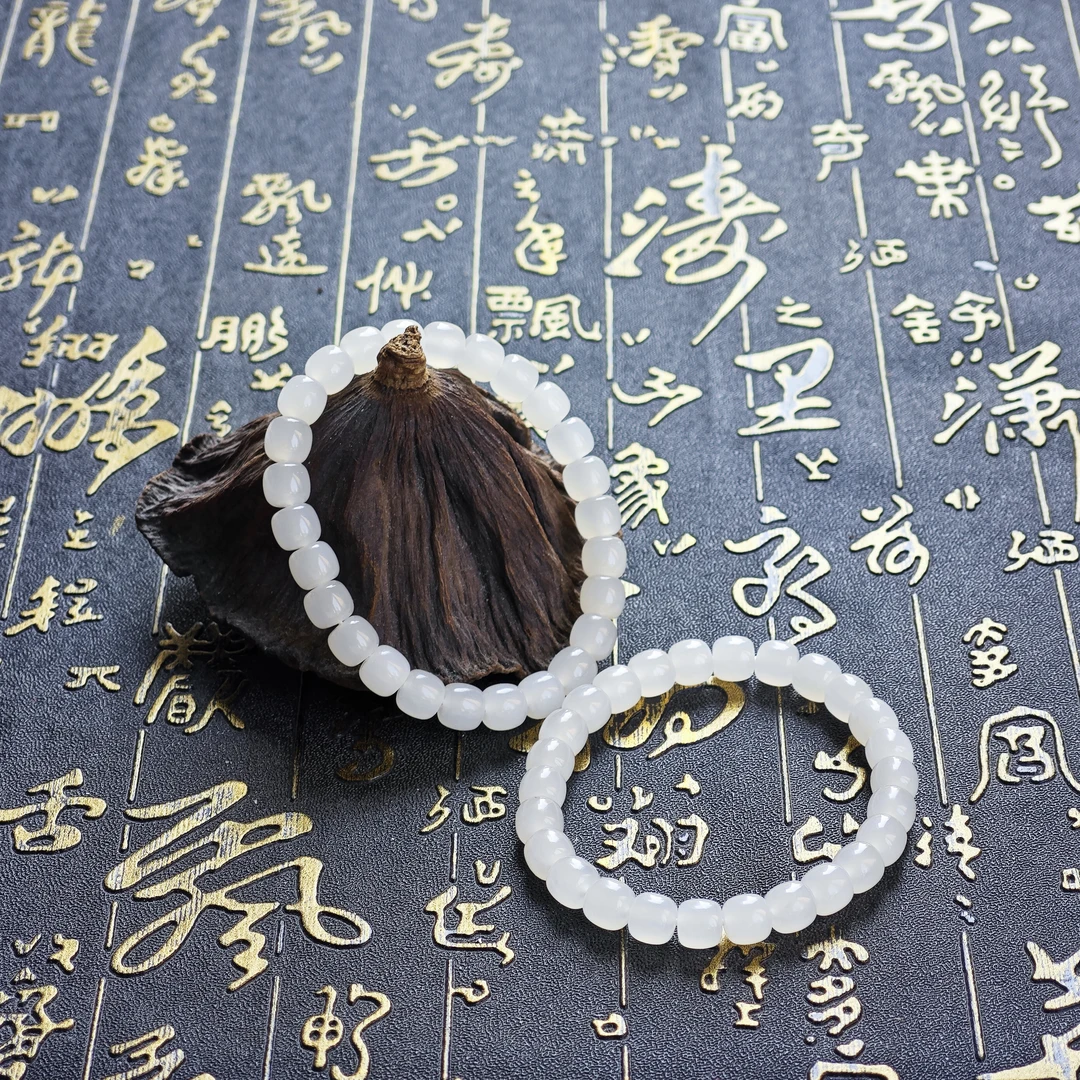 和田玉老型珠手串白色时尚女士冰透单圈玉手串多样性发一件