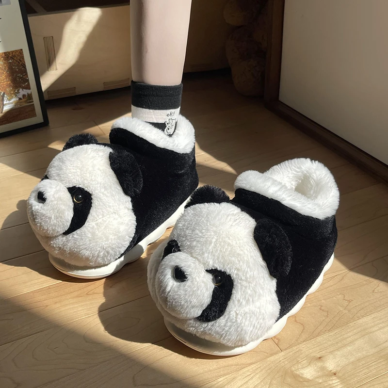 熊猫高帮棉拖鞋女可爱冬季2024新款室内家居情侣保暖加绒棉鞋男士