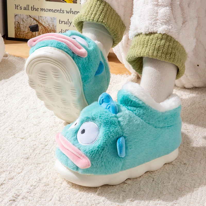 丑鱼棉拖鞋男女包跟冬季居家室内加厚底防滑毛绒保暖情侣棉鞋男士